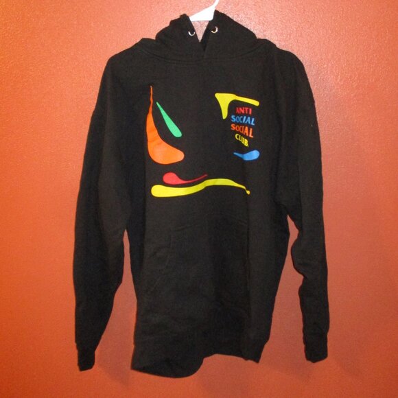 Anti Social Social Club Men Large Black Red Green Yellow Graphic Pullover Hoodie - Picture 5 of 11